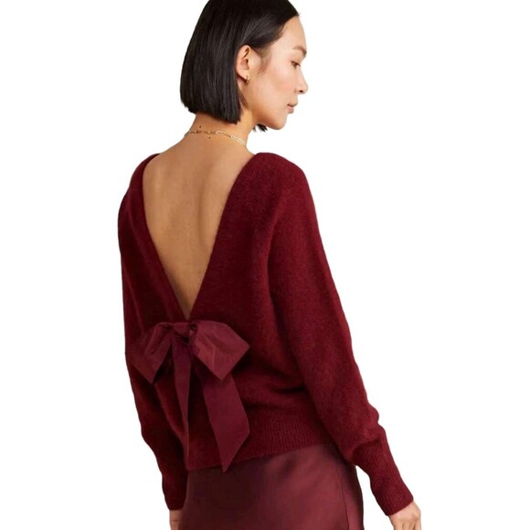 Vineyard Vines Sweaters - NWT Vineyard Vines Women Luxe Bow Back Sweater in Crimson Red Wool-Blend Size XS